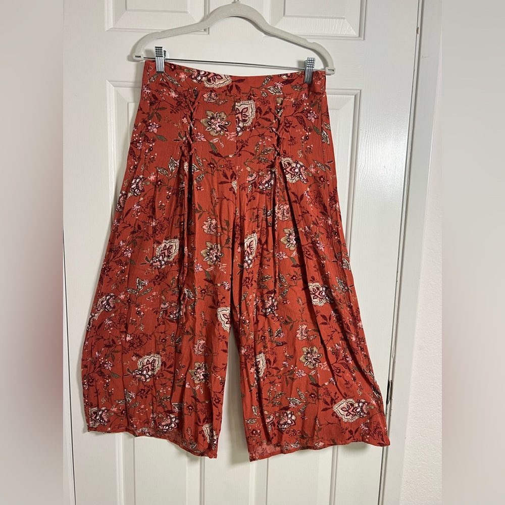 Freshman 1996 Rusty Orange Floral Wide-Leg
Loose Pants with Elastic Waist Size L